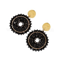 Flat Round 304 Stainless Steel Glass Seed Beads Dangle Stud Earrings&nbsp;FS-WG93238-02