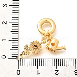 Brass Clear Cubic Zirconia Sunflower & Watering Can European Dangle Charms&nbsp;KK-U048-25G