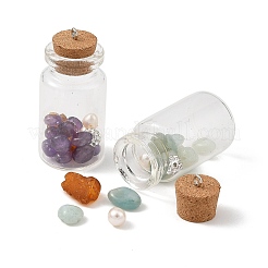 Natural Prehnite /Cultured Freshwater Pearl/Polymer Clay Rhinestone/Natural Amber/Amethyst /Blue Aventurine /Garnet/Rose Quartz  & Iron & Glass Jar Glass Bottles Pendants&nbsp;PALLOY-JF05963