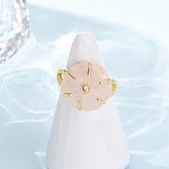 Flower Natural Mixed Stone Cuff Rings&nbsp;RJEW-G366-01G
