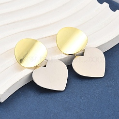Two Tone Heart Brass Dangle Stud Earrings for Women&nbsp;EJEW-U057-02GP-A