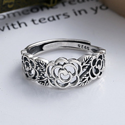 Hollow Out Rose 925 Sterling Silver Adjustable Finger Rings for Women&nbsp;FS-WGC8A12-01
