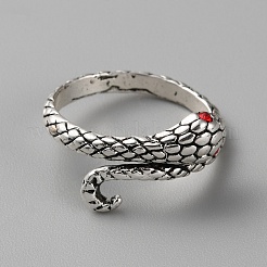 Alloy Snake Cuff Ring with Rhinestone&nbsp;RJEW-WH0002-22