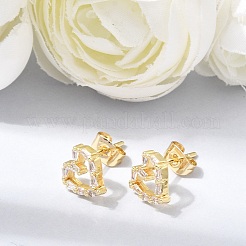 Brass Micro Pave Cubic Zirconia Stud Earrings&nbsp;KK-CBA5B62-01B-G