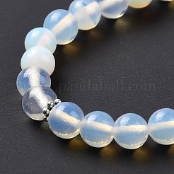Opalite Bullet & Tassel Pendant Necklace with Mixed Gemstone Beaded Chains&nbsp;NJEW-E585-02F