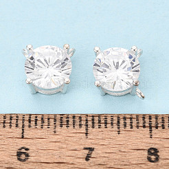 925 Sterling Silver Pave Clear Cubic Zirconia Flat Round Charms&nbsp;STER-T008-69S-03