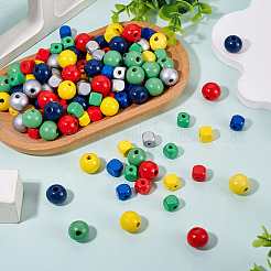 200Pcs 10 Styles Spray Painted Round Natural Schima Wood Beads&nbsp;WOOD-TA0003-02