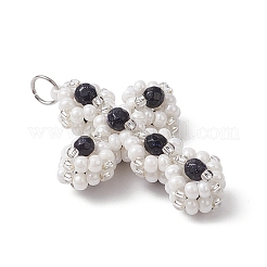 Glass Seed Beaded Cross Pendants&nbsp;PALLOY-MZ00642-03