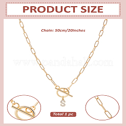 1Pc 304 Stainless Steel Chain & Brass Micro Pave Cubic Zirconia Letter Pendant Necklaces&nbsp;NJEW-LP0001-36S-G