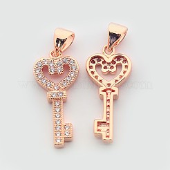 Brass Micro Pave Cubic Zirconia Skeleton Key Pendants&nbsp;ZIRC-N009-28M