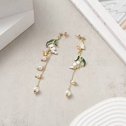 Alloy Enamel Flower with Butterfly Asymmetrical Earrings&nbsp;EJEW-JE05203