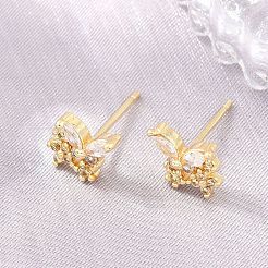 Brass Micro Pave Cubic Zirconia Stud Earrings for Women&nbsp;KK-A305-07G