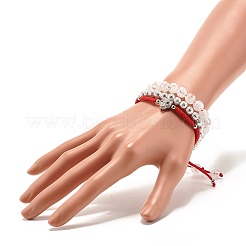 Natural Crackle Quartz & Lava Rock Braided Bead Bracelets Set&nbsp;BJEW-JB07212-03