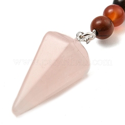 Natural Rose Quartz Cone Pendant Keychain&nbsp;G-Z033-08P-02