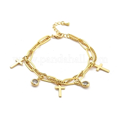 Brass Micro Pave Clear Cubic Zirconia Multi-strand Charm Bracelets&nbsp;BJEW-U020-16G