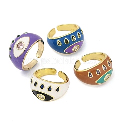 Brass Micro Pave Clear Cubic Zirconia Enamel Cuff Rings for Women&nbsp;RJEW-L113-040G