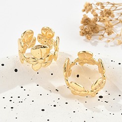 Flower Brass Cuff Rings for Women&nbsp;RJEW-B119-14G-01