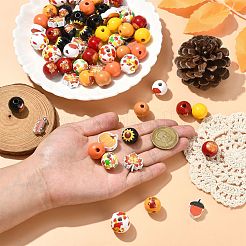 100Pcs 15 Styles Round & Flower Wood European Beads&nbsp;WOOD-CJ0002-45