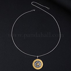 201 Stainless Steel Flat Round 12 Chinese Zodiac Pendant Box Chain Necklaces for Women Men&nbsp;PW-WG0711E-01