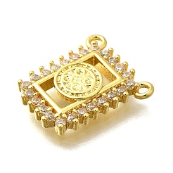 Brass Micro Pave Clear Cubic Zirconia Rectangle with Round Pendants&nbsp;KK-D295-33G