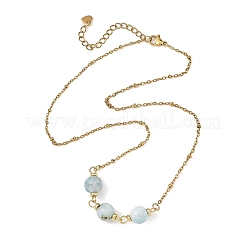 Natural Larimar Round Beads Pendant 304 Stainless Steel Satellite Chain Necklace for Women&nbsp;NJEW-JN06609