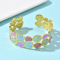 Multicolor Brass Enamel Cuff Bangles for Women&nbsp;BJEW-G787-02G-01