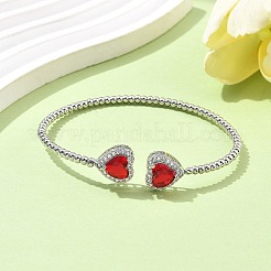 Heart Brass Micro Pave Cubic Zirconia Cuff Bangles & Rings Sets for Women&nbsp;SJEW-R002-05P-05
