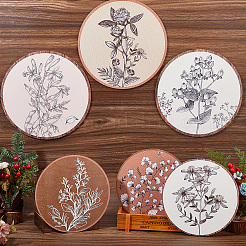 6Pcs Bohemian Theme Wooden Flat Eound with Flower Wall-mounted&nbsp;DIY-WH0899-480