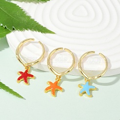 Starfish Brass Enamel Open Cuff Rings for Women&nbsp;RJEW-U057-03G