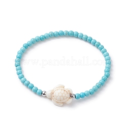 4Pcs 4 Style Dyed Synthetic Turquoise Starfish & Turtle Beaded Stretch Bracelets Set for Women&nbsp;BJEW-JB09338