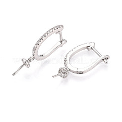 Brass Micro Pave Clear Cubic Zirconia Arch Hoop Earring Findings&nbsp;KK-T076-82P