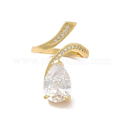Clear Cubic Zirconia Teardrop Open Cuff Ring&nbsp;RJEW-I092-18G