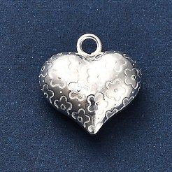 925 Sterling Silver 3D Textured Heart Charms&nbsp;STER-U009-10S-01