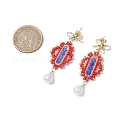 Transparent Electroplate Glass Beads Rhombus with Bowknot Dangle Stud Earrings&nbsp;EJEW-MZ00430