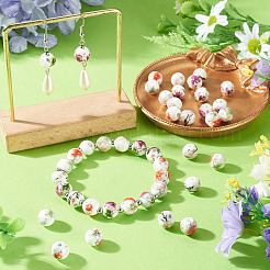 24Pcs 4 Colors Handmade Flower Printed Porcelain Ceramic Beads&nbsp;PORC-TADJ0001-07