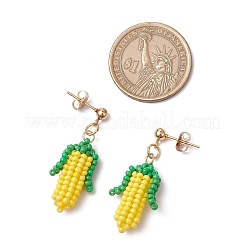 Corn 304 Stainless Steel Grade A Round Glass Seed Beads Dangle Stud Earrings&nbsp;EJEW-MZ00438