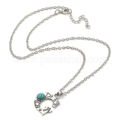 Letter A~Z Antique Silver Plated Alloy with Synthetic Turquoise Pendant Necklaces&nbsp;NJEW-G080-01G