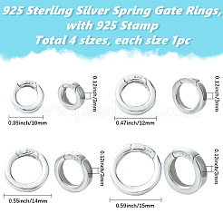 4Pcs 4 Styles 925 Sterling Silver Spring Gate Rings&nbsp;STER-SC0001-51