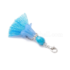 6Pcs 6 Colors Halloween Dyed Synthetic Turquoise Skull & Acrylic Flower Polycotton Tassel Pendant Decorations&nbsp;HJEW-JM03900