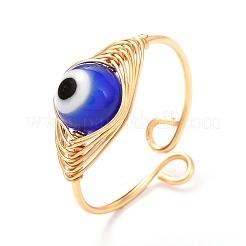 Copper Wire Wrapped Handmade Lampwork Adjustable Rings for Women or Men&nbsp;RJEW-JR00389