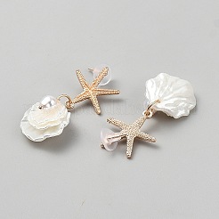 Starfish with Shell Shape Alloy Dangle Stud Earrings&nbsp;EJEW-WH0004-219