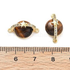 Brass Pave Natural Tiger Eye Planet Connector Charms&nbsp;KK-B129-03G