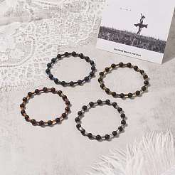 Natural Lava Rock Round & Glass Column Beaded Stretch Bracelet&nbsp;BJEW-JB08623