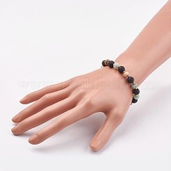 Natural Flower Amazonite & Lava Rock Stretch Bracelets&nbsp;X-BJEW-JB03071-05