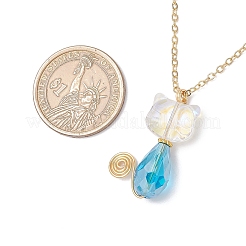 Glass Cat Shaped Pendant Brass Cable Chain Necklaces for Women&nbsp;NJEW-JN05274