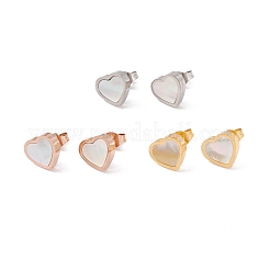 6 Pairs Natural White Shell Heart Stud Earrings&nbsp;EJEW-G291-02M