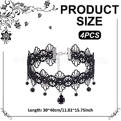 4Pcs Gothic Style Resin Flower Tassel Lace Choker Necklaces&nbsp;NJEW-UN0001-60