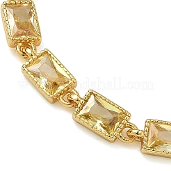 Rectangle Brass Pave Cubic Zirconia Link Chain Bracelets for Women&nbsp;BJEW-P385-05G-07