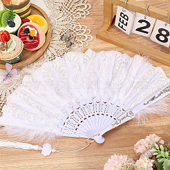 Plastic & Feather Fan Staves Design&nbsp;AJEW-WH20064-47B