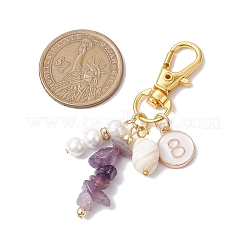 Natural & Synthetic Gemstone Chip & Flat Round with Number 0~9 Alloy Enamel Pendant Decorations&nbsp;HJEW-JM02358